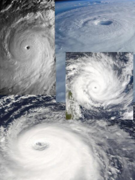 Collage of different tropical cyclones.